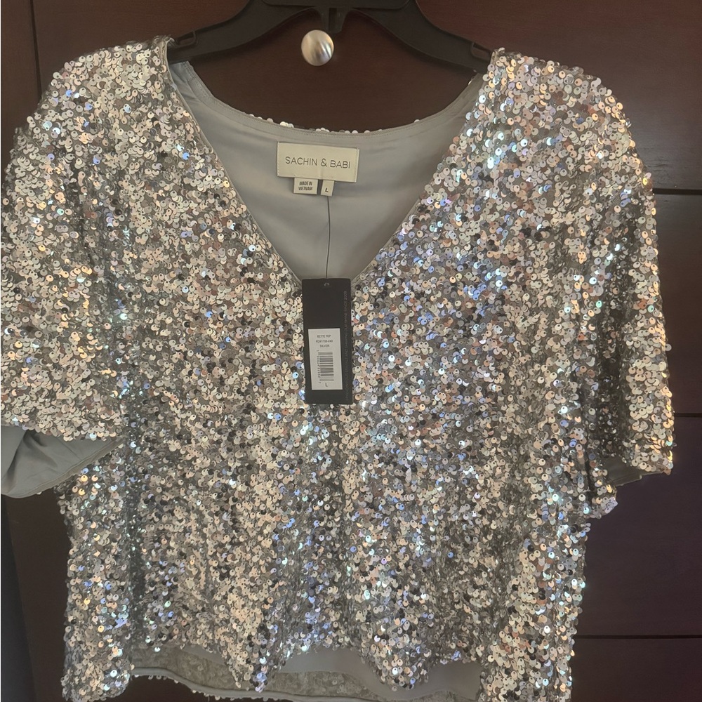 Sachin + Babi Bette Glitter Silver Sequin shirt
